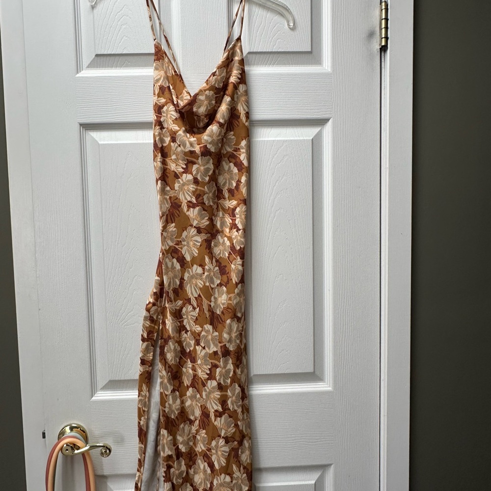 Floral Slip Dress in Brown and Cream